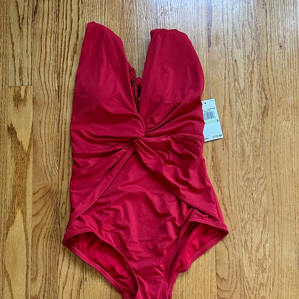 Michael Kors Red Twist Front One Piece Swimsuit